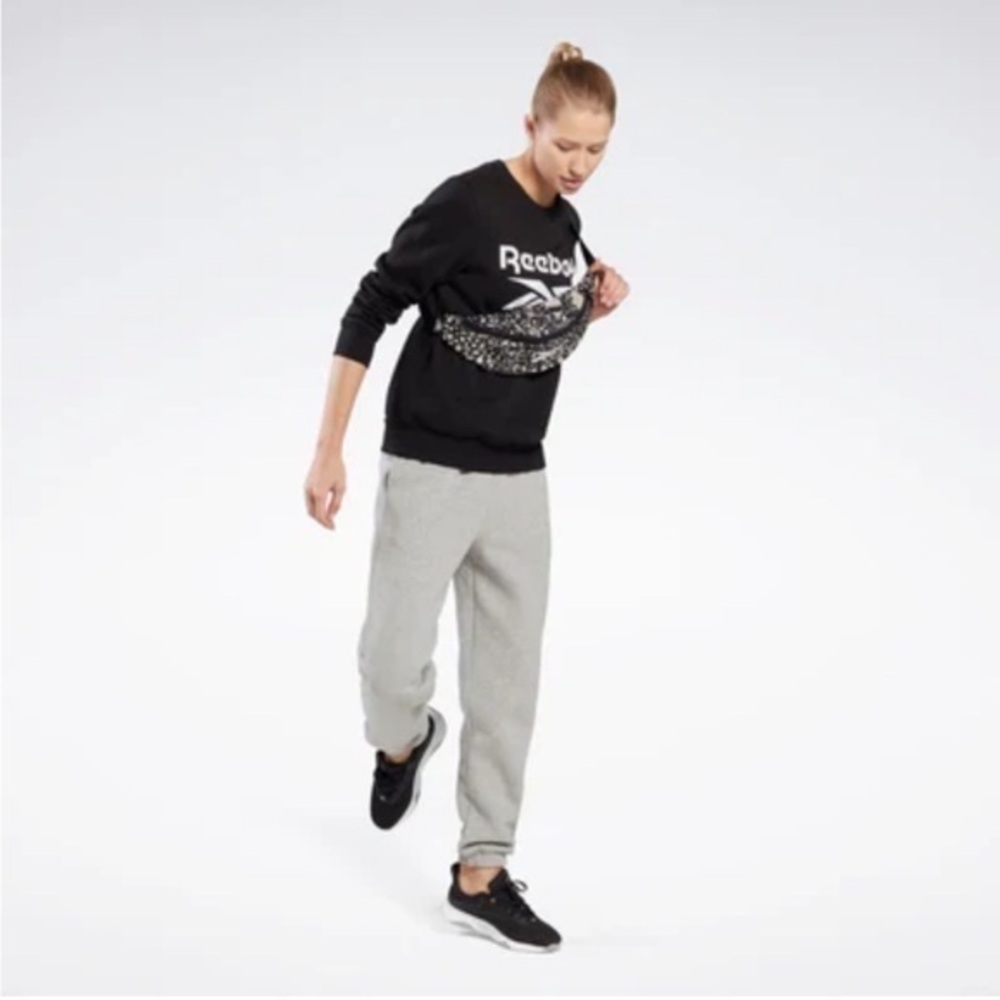 Reebok Logo Fold Over Waistband Grey Large Cotton High Waist Sweatpants Joggers